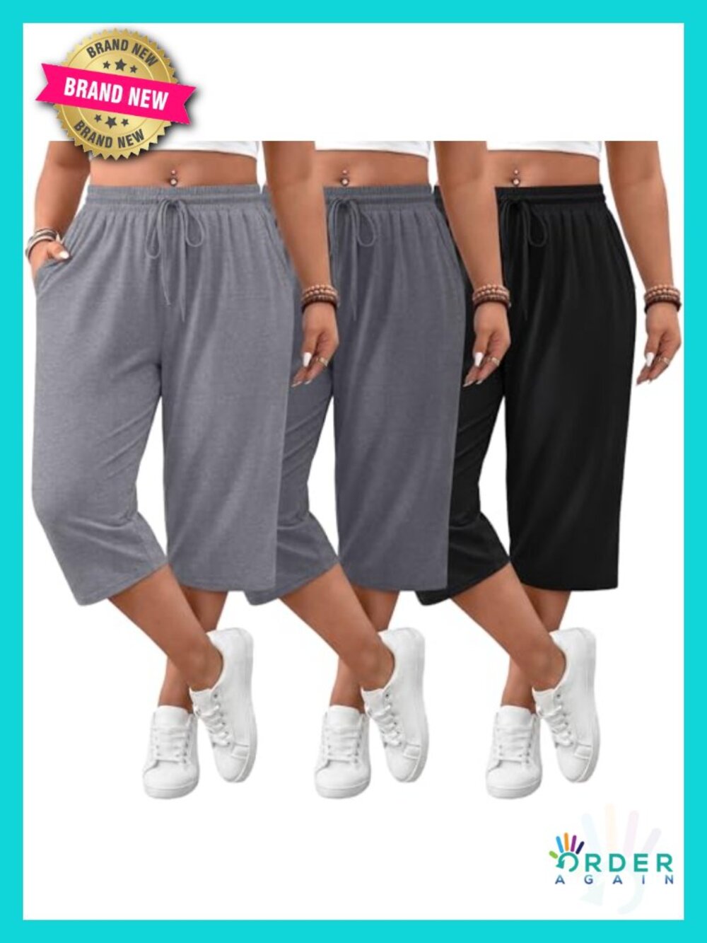 Plus Size Wide Leg Yoga Capris with Pockets 3 Pack